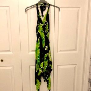 Green and black flower dress.